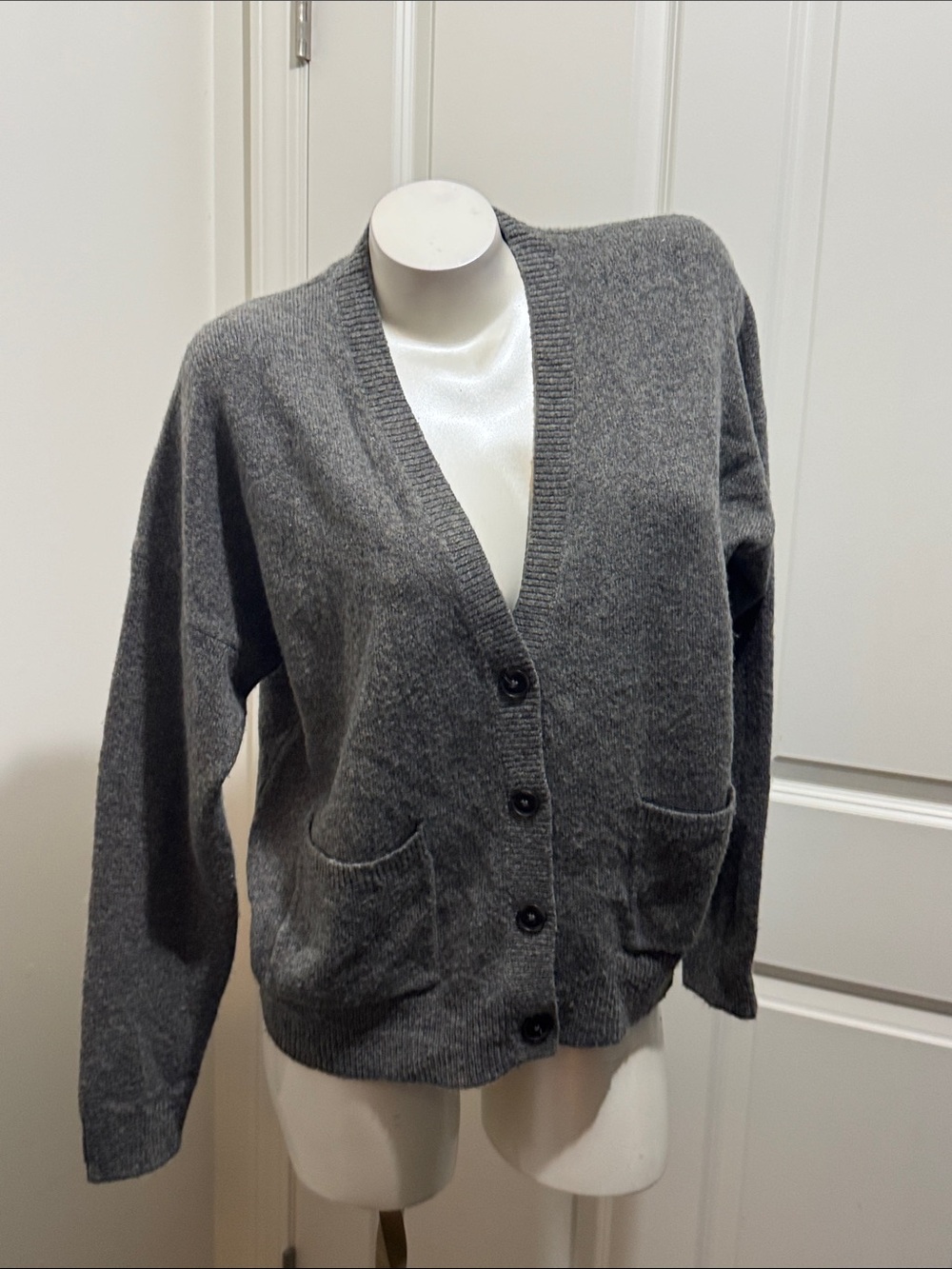 Madewell Gray Oversized V-Neck Button Cardigan Sweater